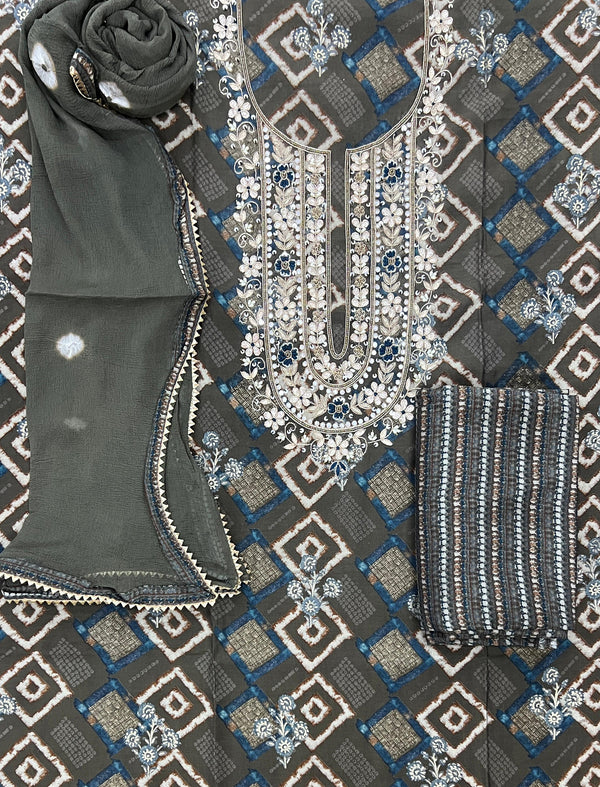 Festive Unstitched Printed Muslin Fancy Suit