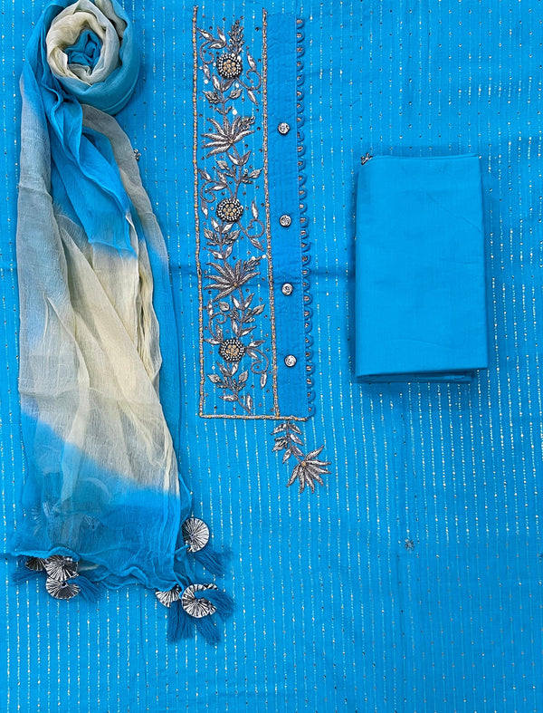 Festive Hand Work Unstitched Chanderi Silk Fancy Suit