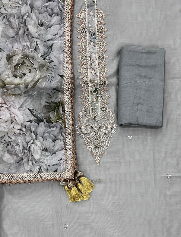 Festive Hand Work Unstitched Chanderi Silk Fancy Suit