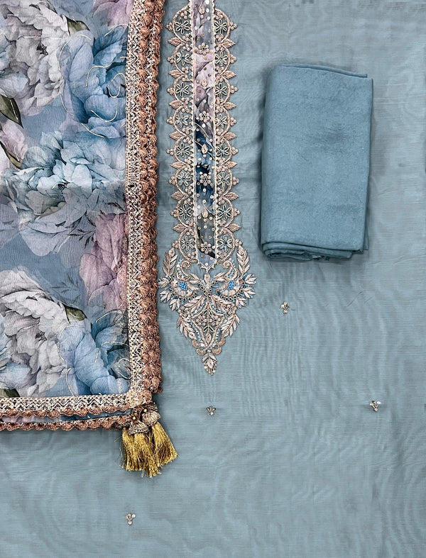 Festive Hand Work Unstitched Chanderi Silk Fancy Suit