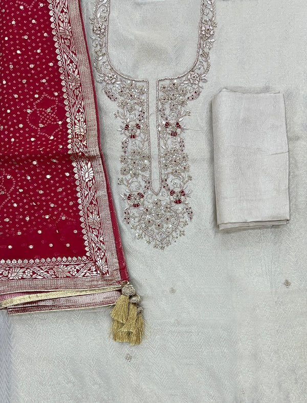 Festive Hand Work Unstitched Chanderi Silk Fancy Suit