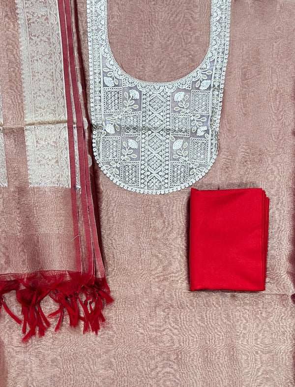 Festive Hand Work Unstitched Tissue Fabric Fancy Suit