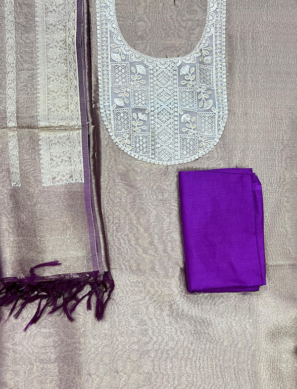 Festive Hand Work Unstitched Tissue Fabric Fancy Suit