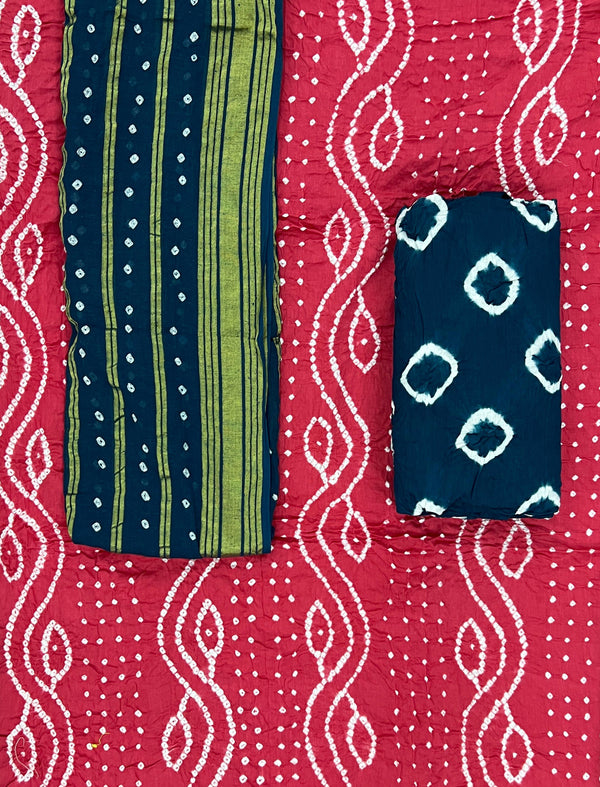 Festive Unstitched Cotton Bandhej Suit