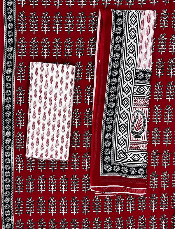 Block Printed Unstitched Dress Material With Cotton Dupatta