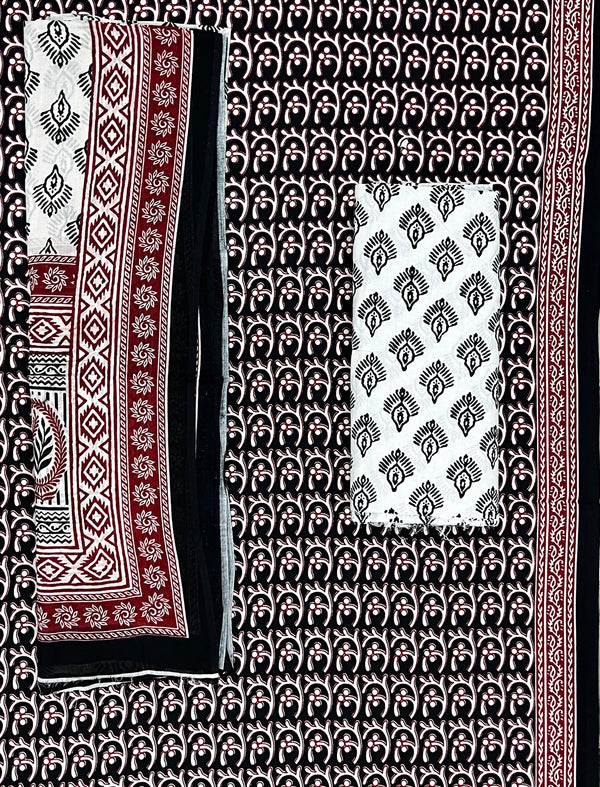 Block Printed Unstitched Dress Material With Cotton Dupatta