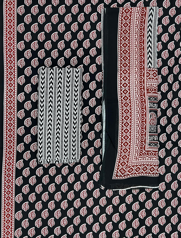 Block Printed Unstitched Dress Material With Cotton Dupatta