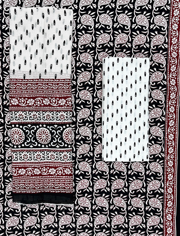 Block Printed Unstitched Dress Material With Cotton Dupatta