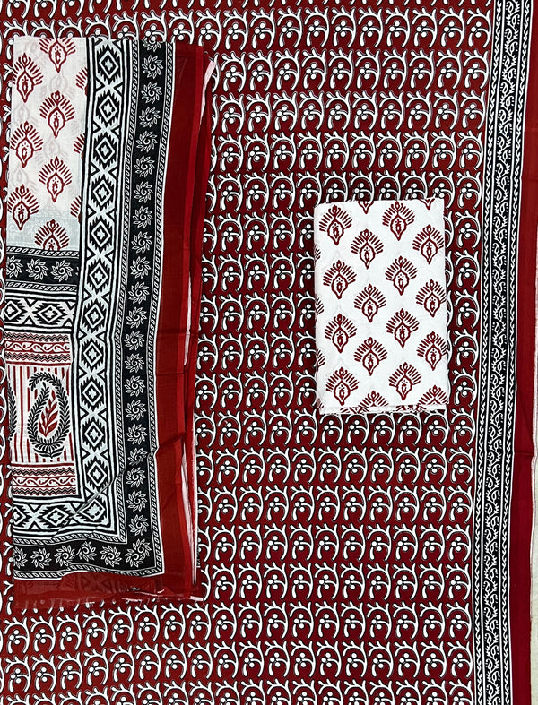 Block Printed Unstitched Dress Material With Cotton Dupatta